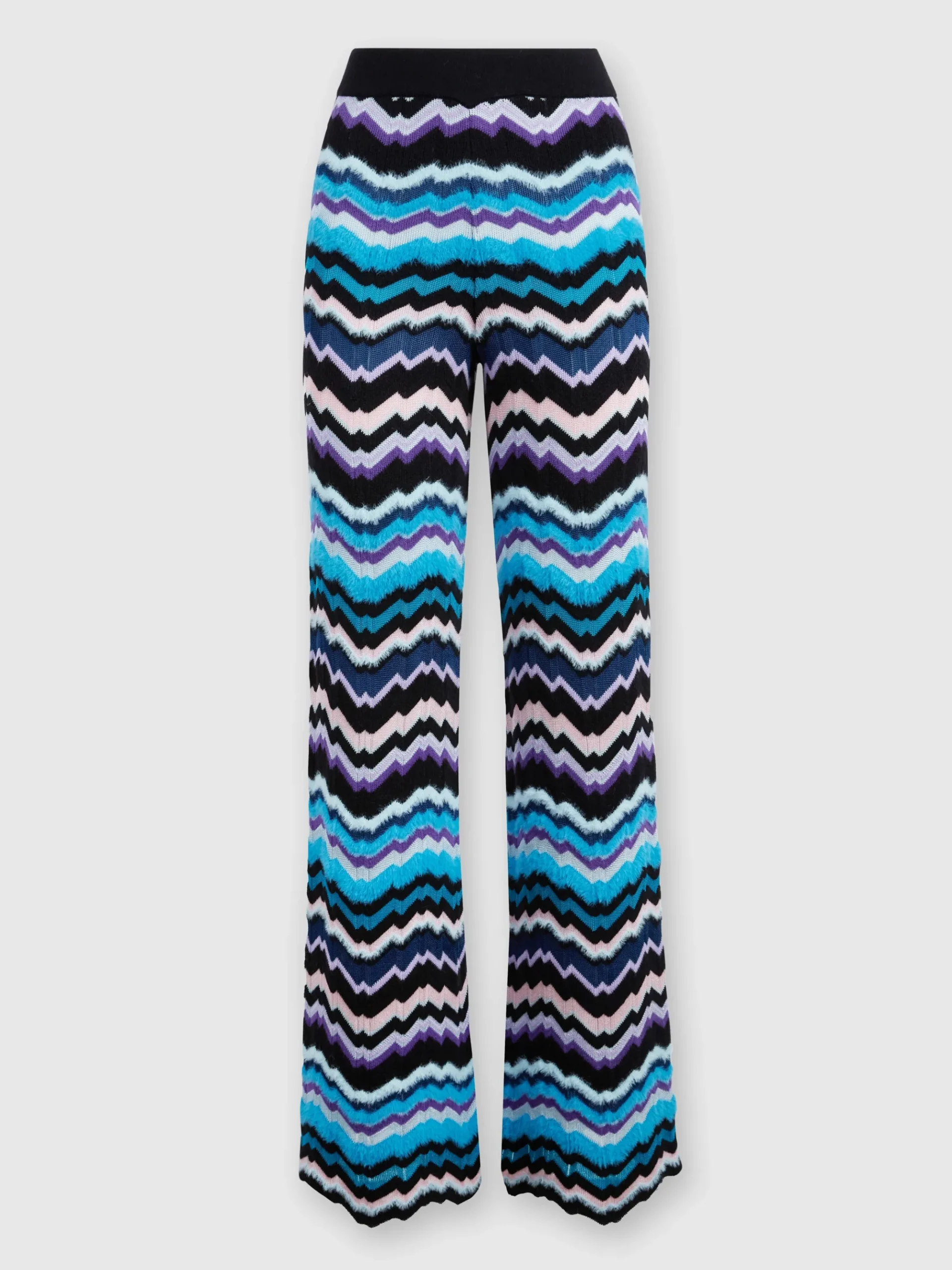 Trousers with Greek zig zag motif in viscose and wool