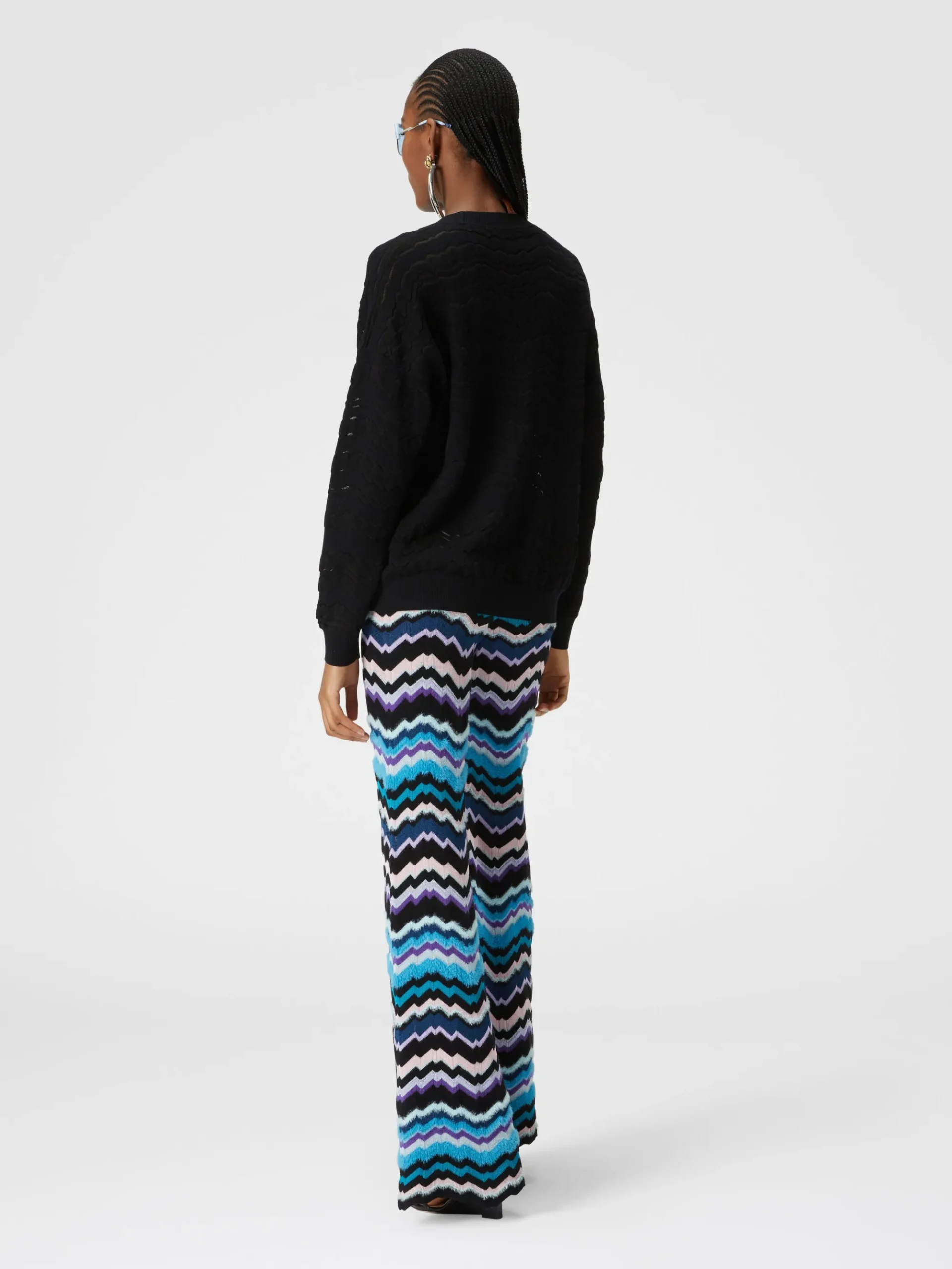 Trousers with Greek zig zag motif in viscose and wool