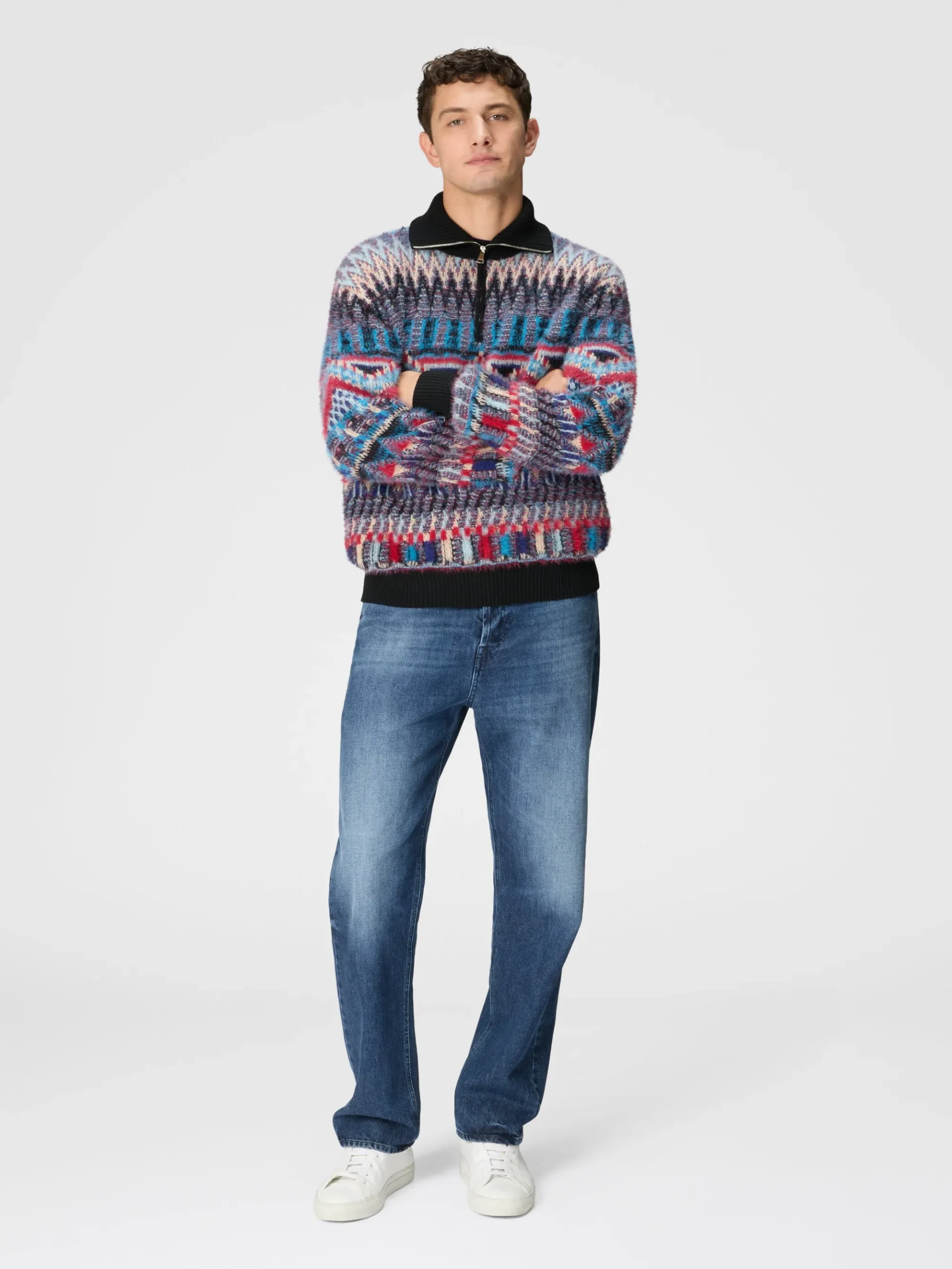 Turtleneck wool-blend sweater with zip