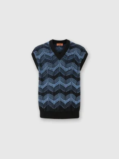 Vest in virgin wool and zigzag cotton