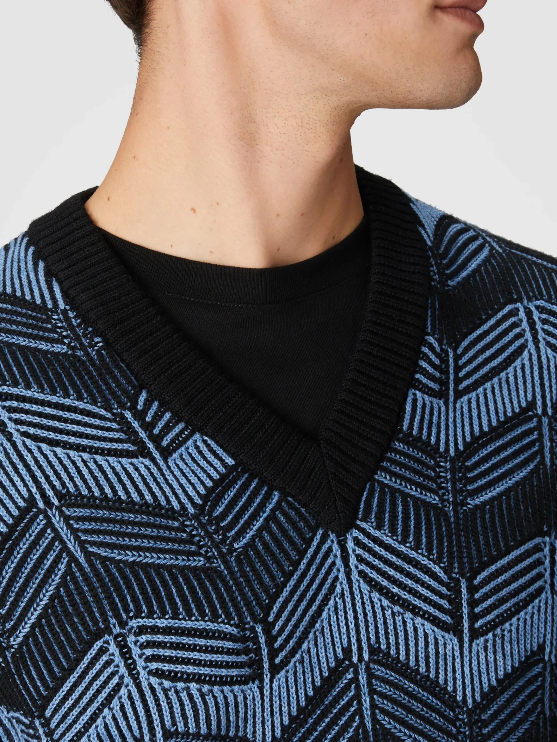 Vest in virgin wool and zigzag cotton