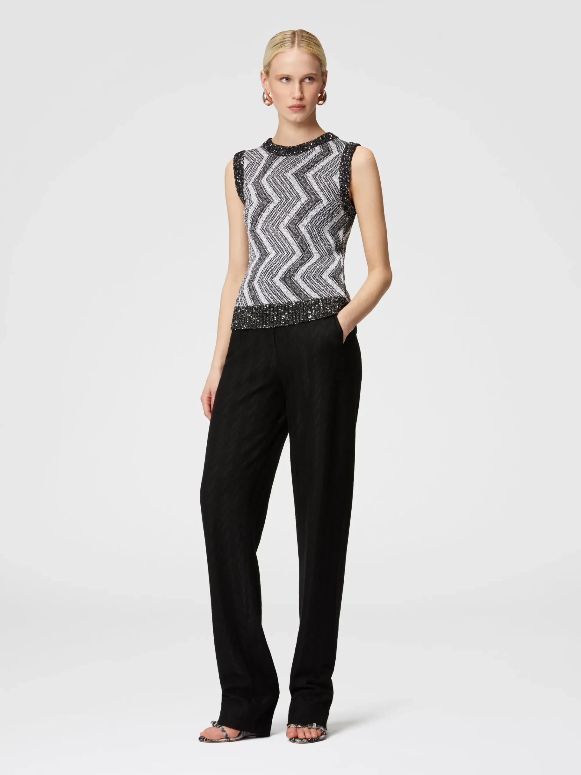 Vest with macro zig zag and sequins