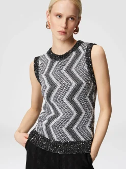 Vest with macro zig zag and sequins