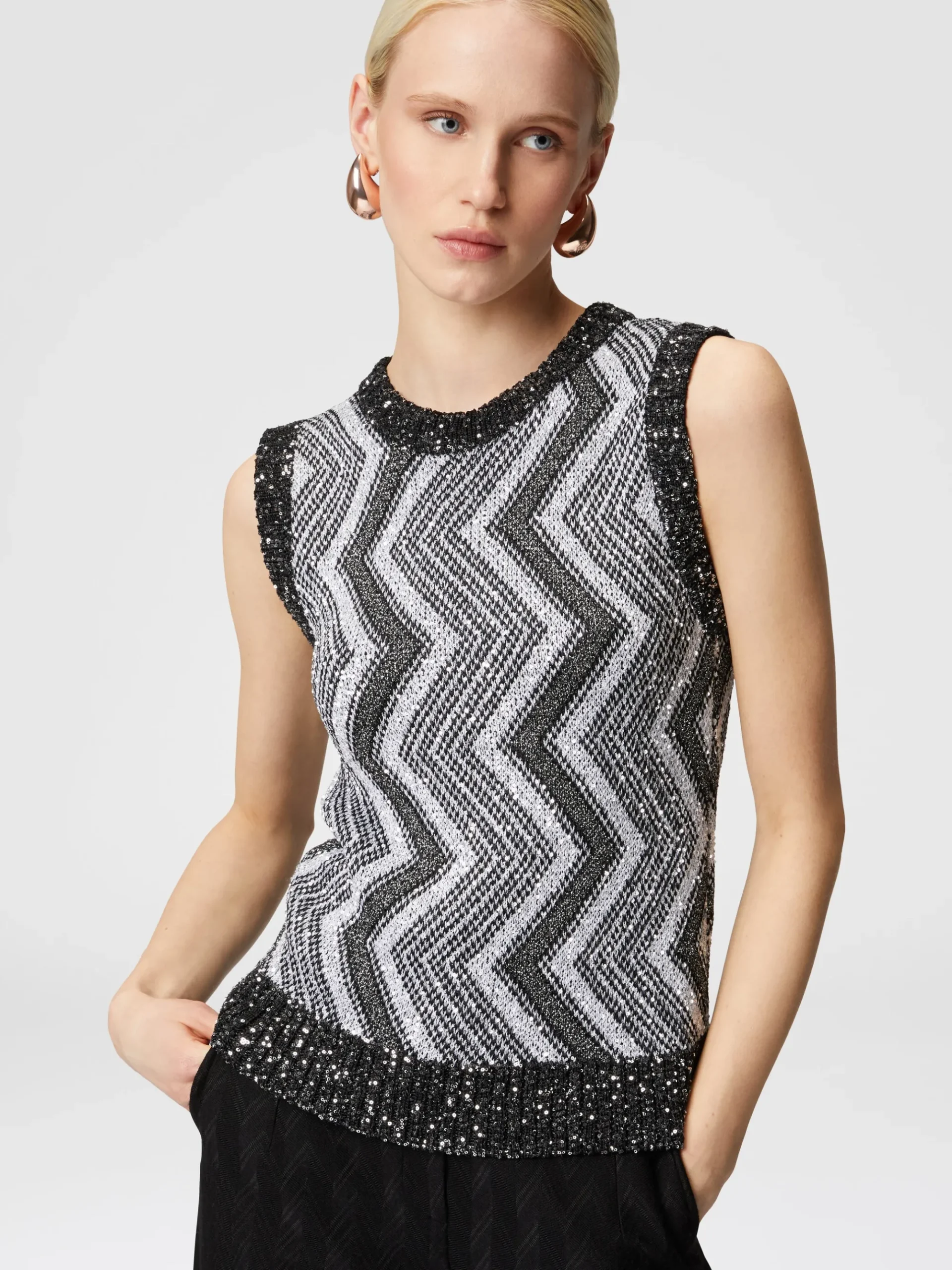 Vest with macro zig zag and sequins