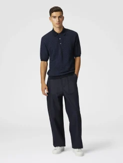 Virgin wool and viscose polo shirt with wave motif