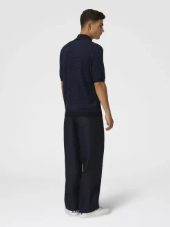 Virgin wool and viscose polo shirt with wave motif