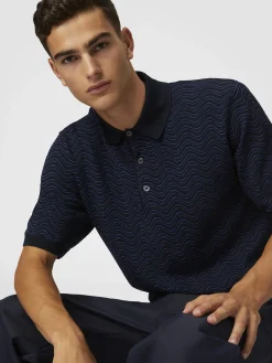 Virgin wool and viscose polo shirt with wave motif