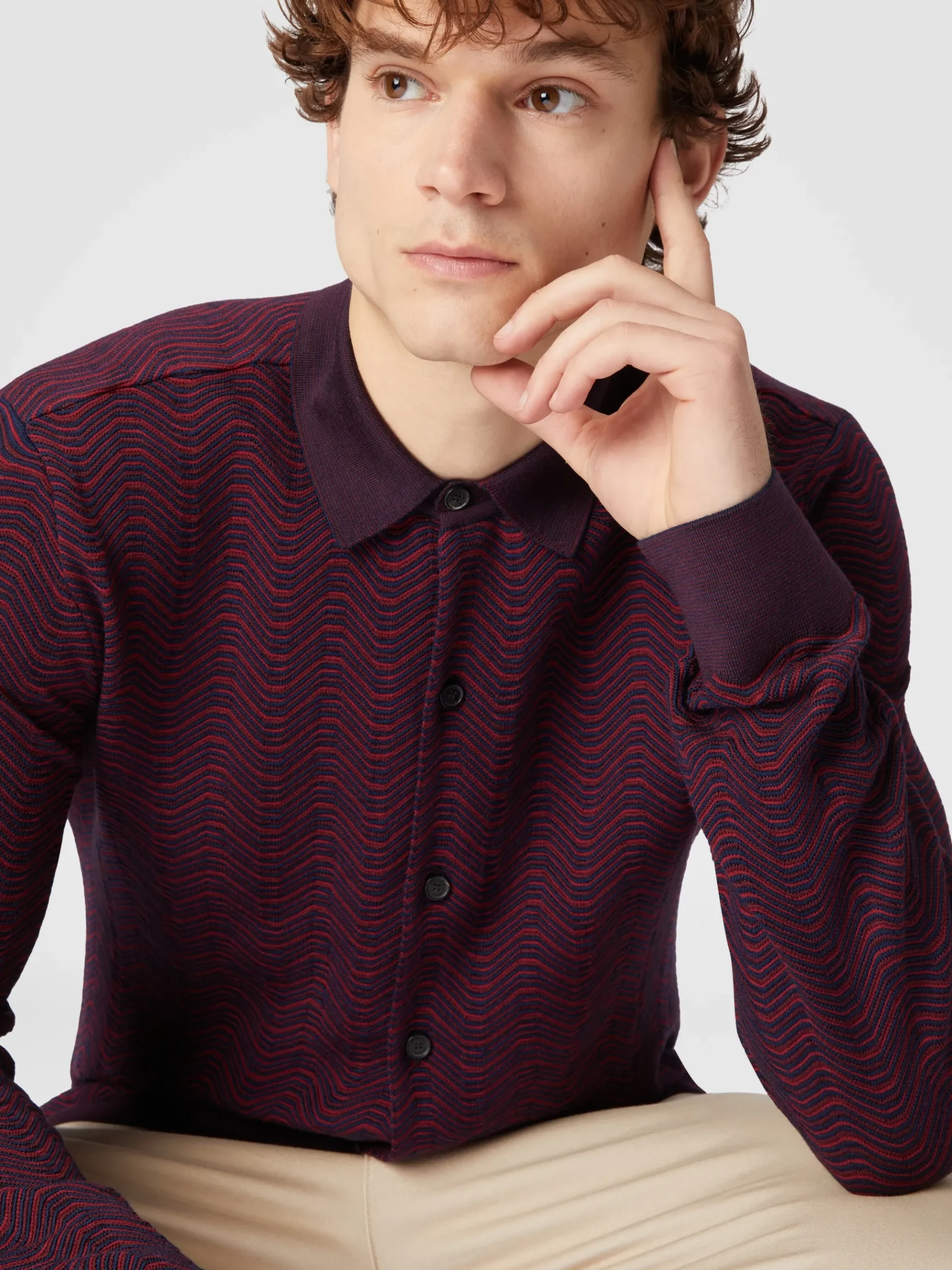 Virgin wool and viscose shirt with wave pattern