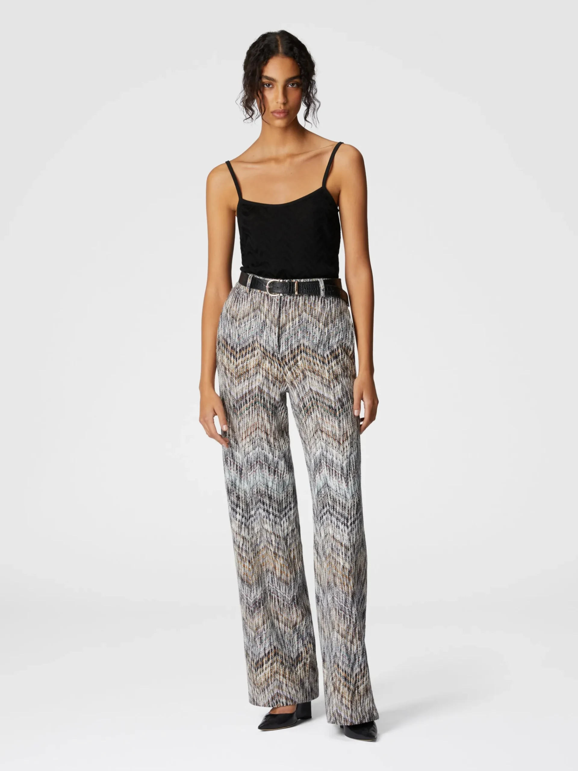 Viscose and lamé wool trousers