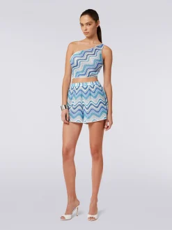 Viscose and lurex chevron cover-up shorts