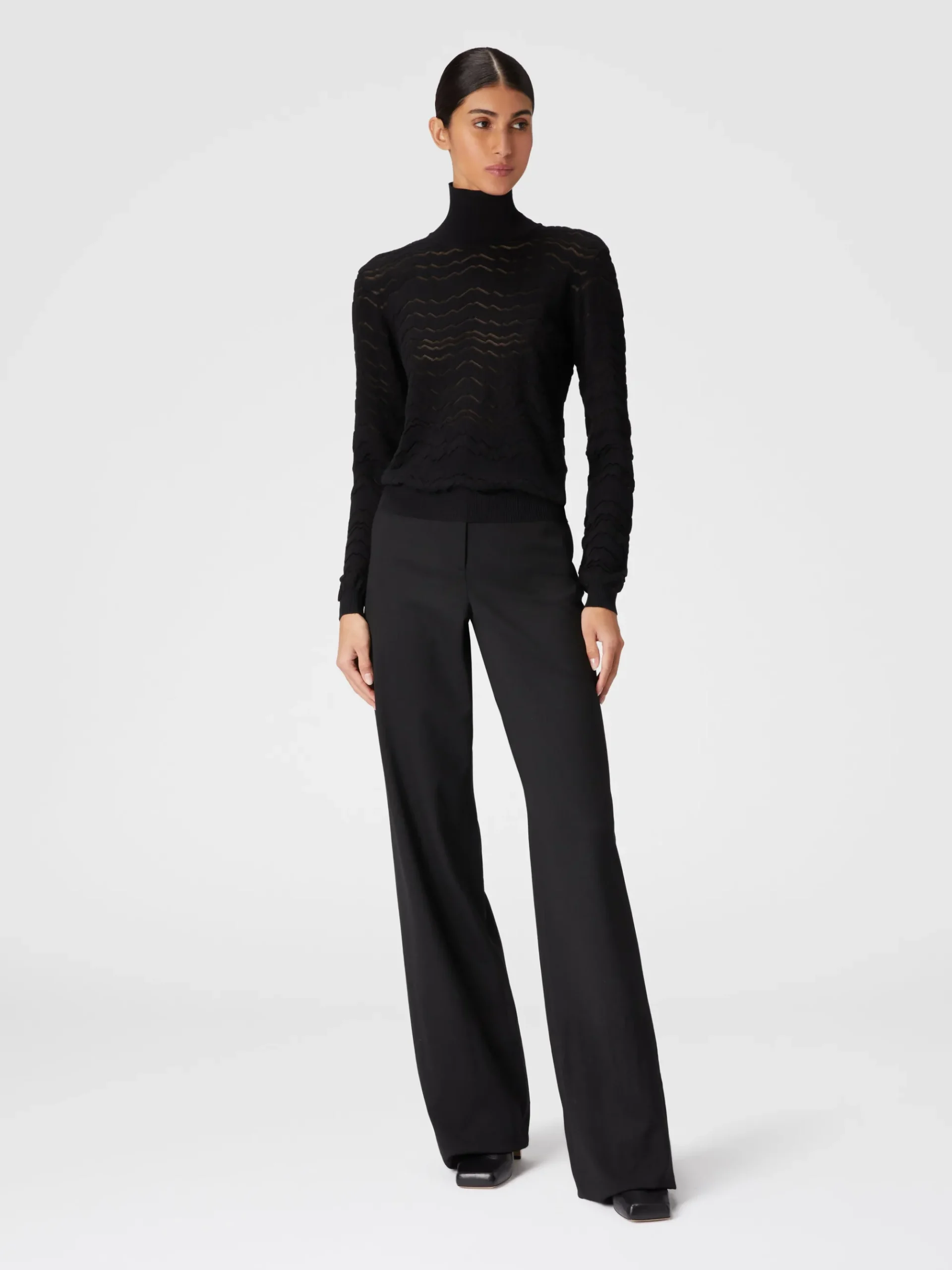 Viscose and wool turtleneck with tone-on-tone zigzag