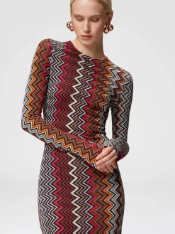 Viscose and wool zigzag midi dress