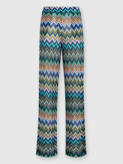Viscose straight trousers with offset zigzag