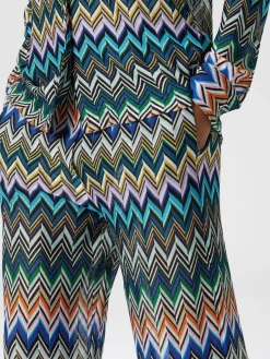 Viscose straight trousers with offset zigzag