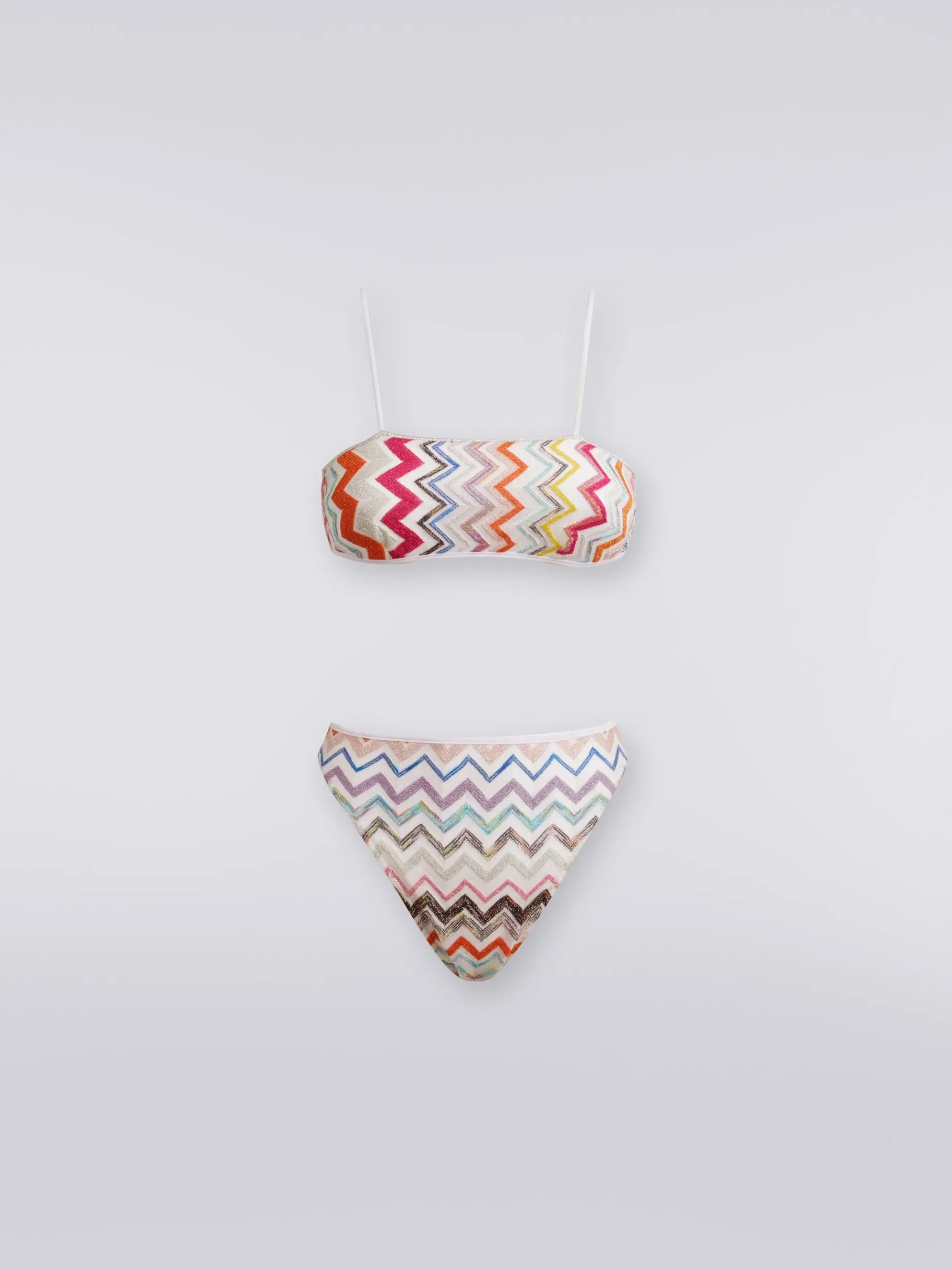 Viscose zigzag bikini with lurex and high-waisted briefs