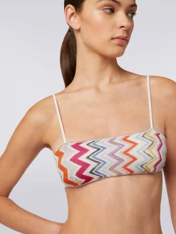 Viscose zigzag bikini with lurex and high-waisted briefs