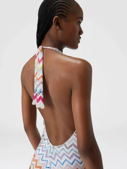 Viscose zigzag one-piece swimming costume with lurex