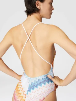 V-neck viscose blend zigzag lamé one-piece swimsuit