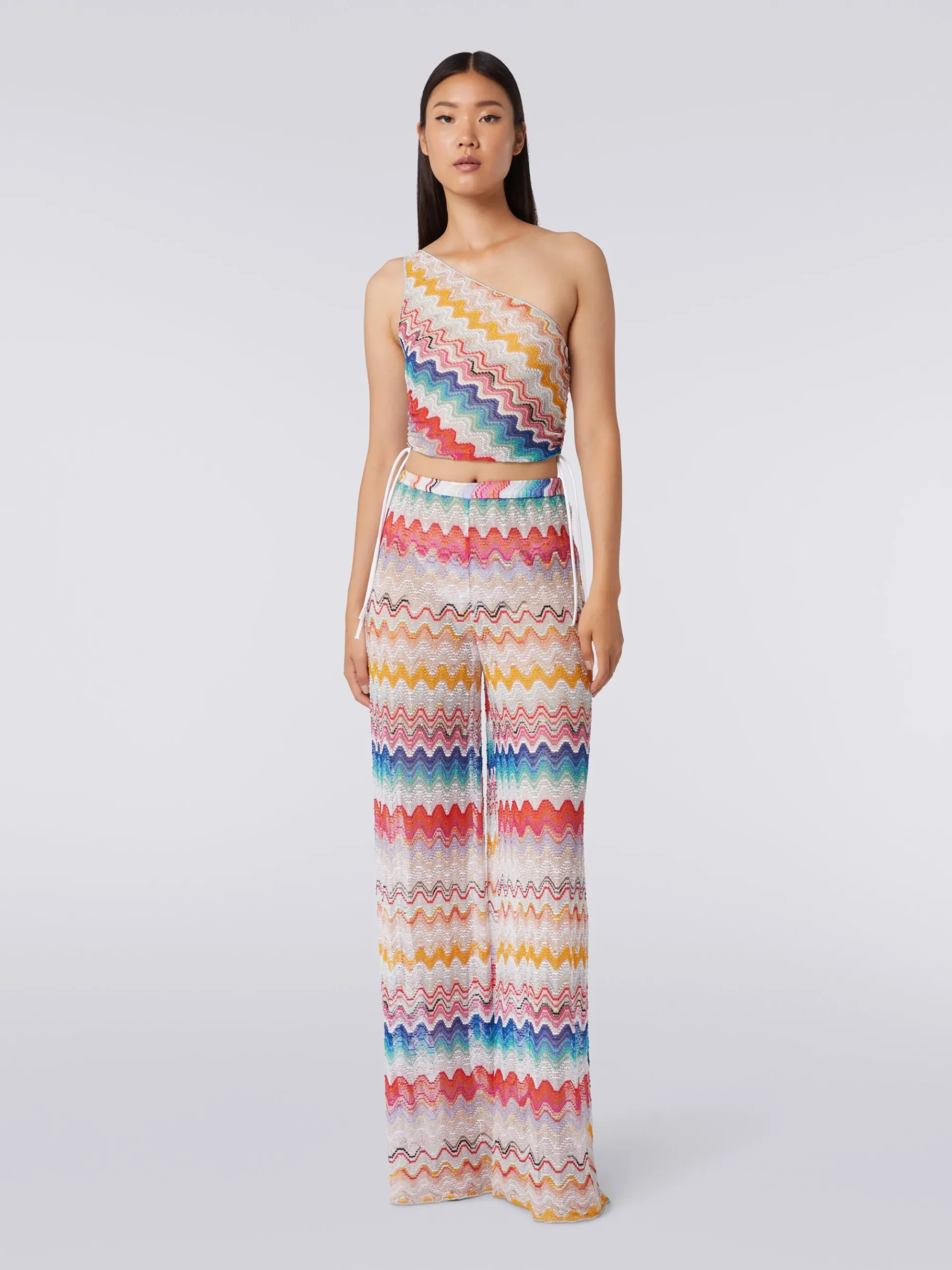 Wave motif cover up trousers with lurex