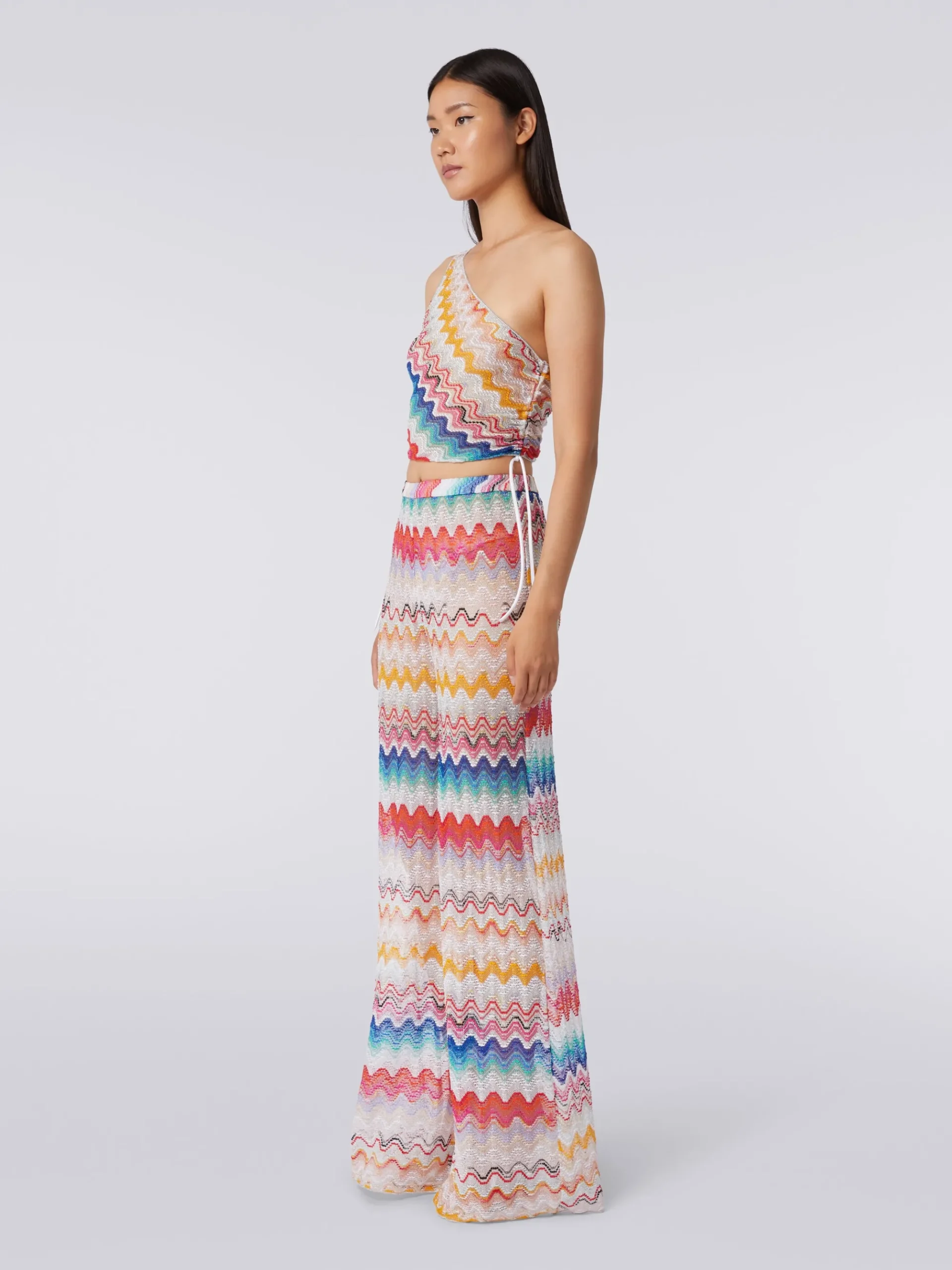 Wave motif cover up trousers with lurex