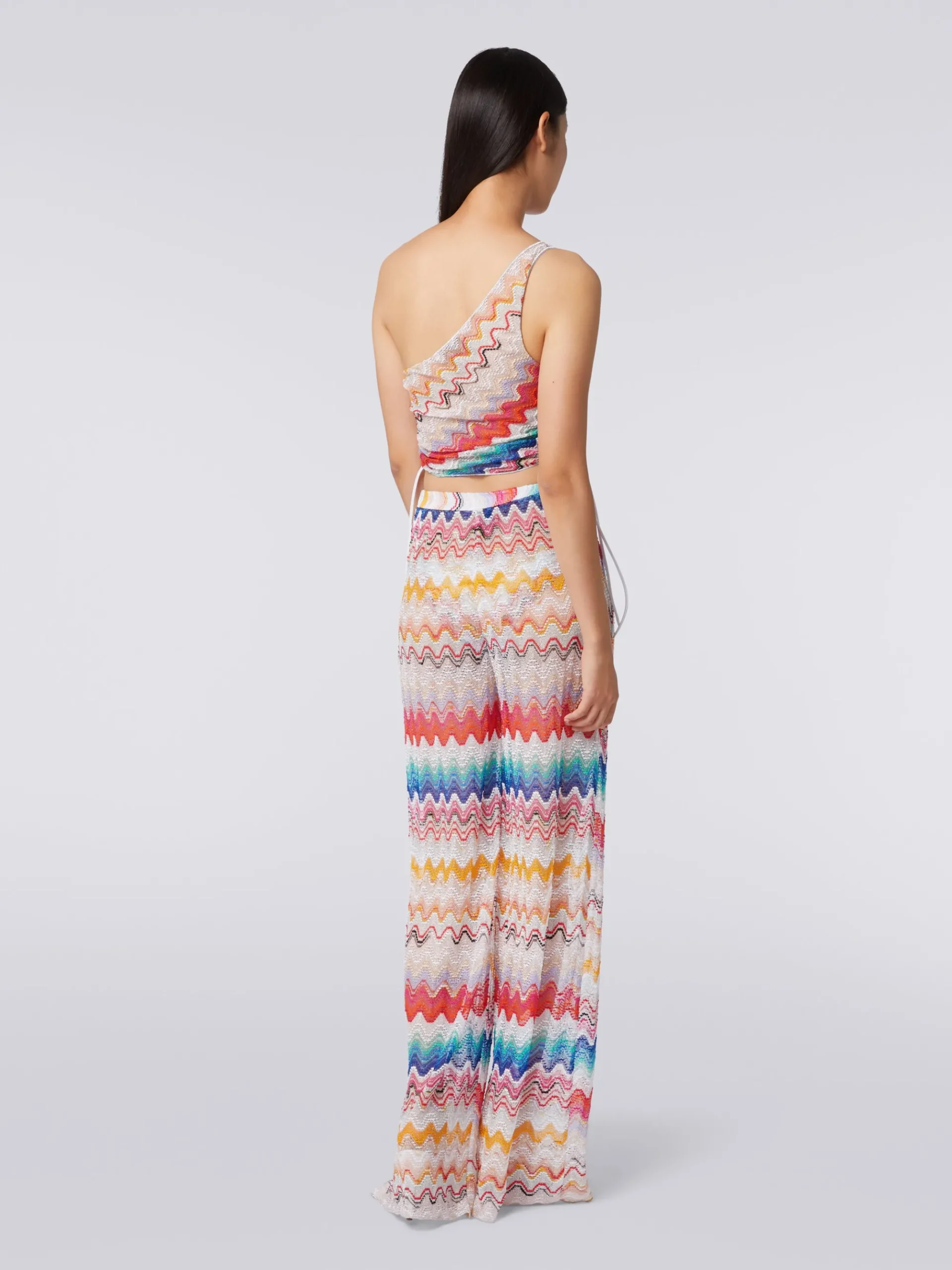 Wave motif cover up trousers with lurex