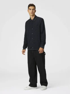 Wool and viscose knit shirt with waves