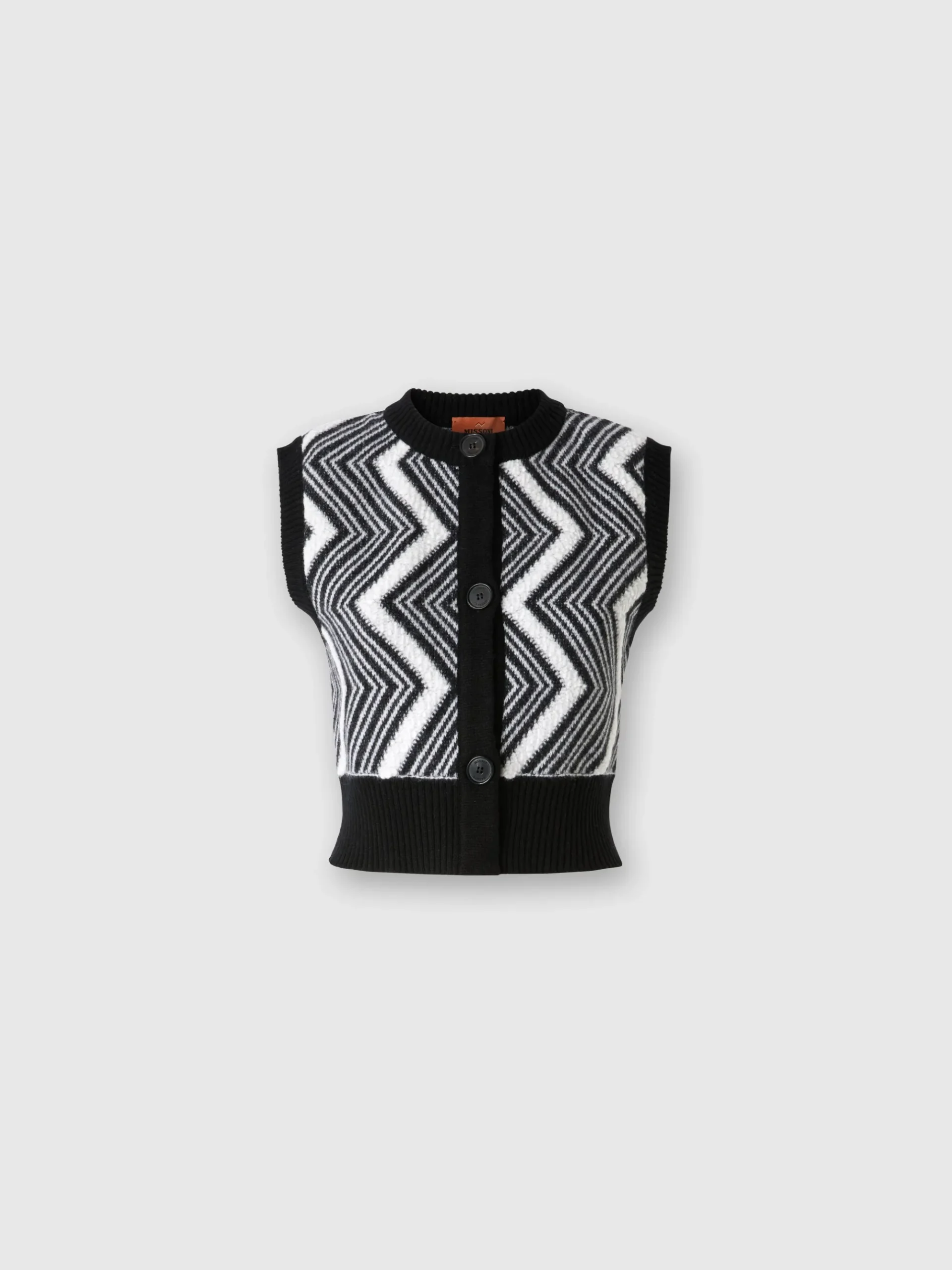 Wool bolero with buttons and terrycloth stitch chevron