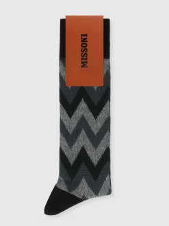 Zig zag cotton blend socks with logo lettering