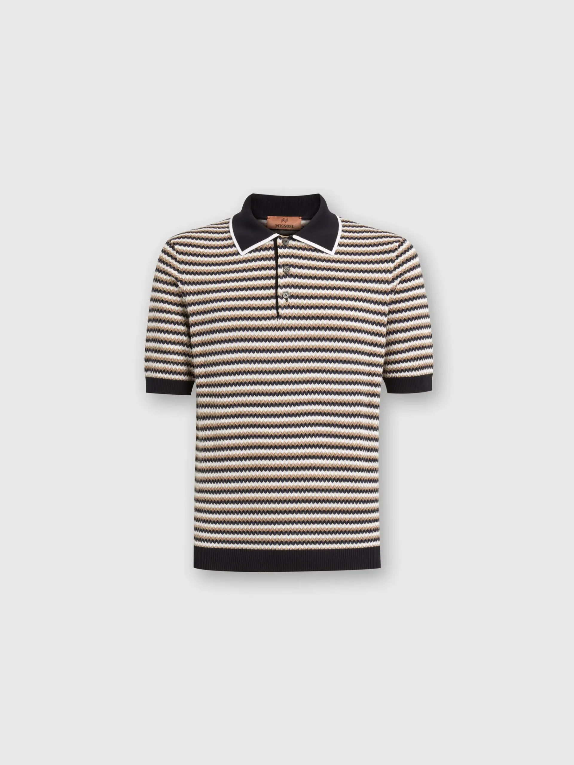 Zig zag cotton knit polo shirt