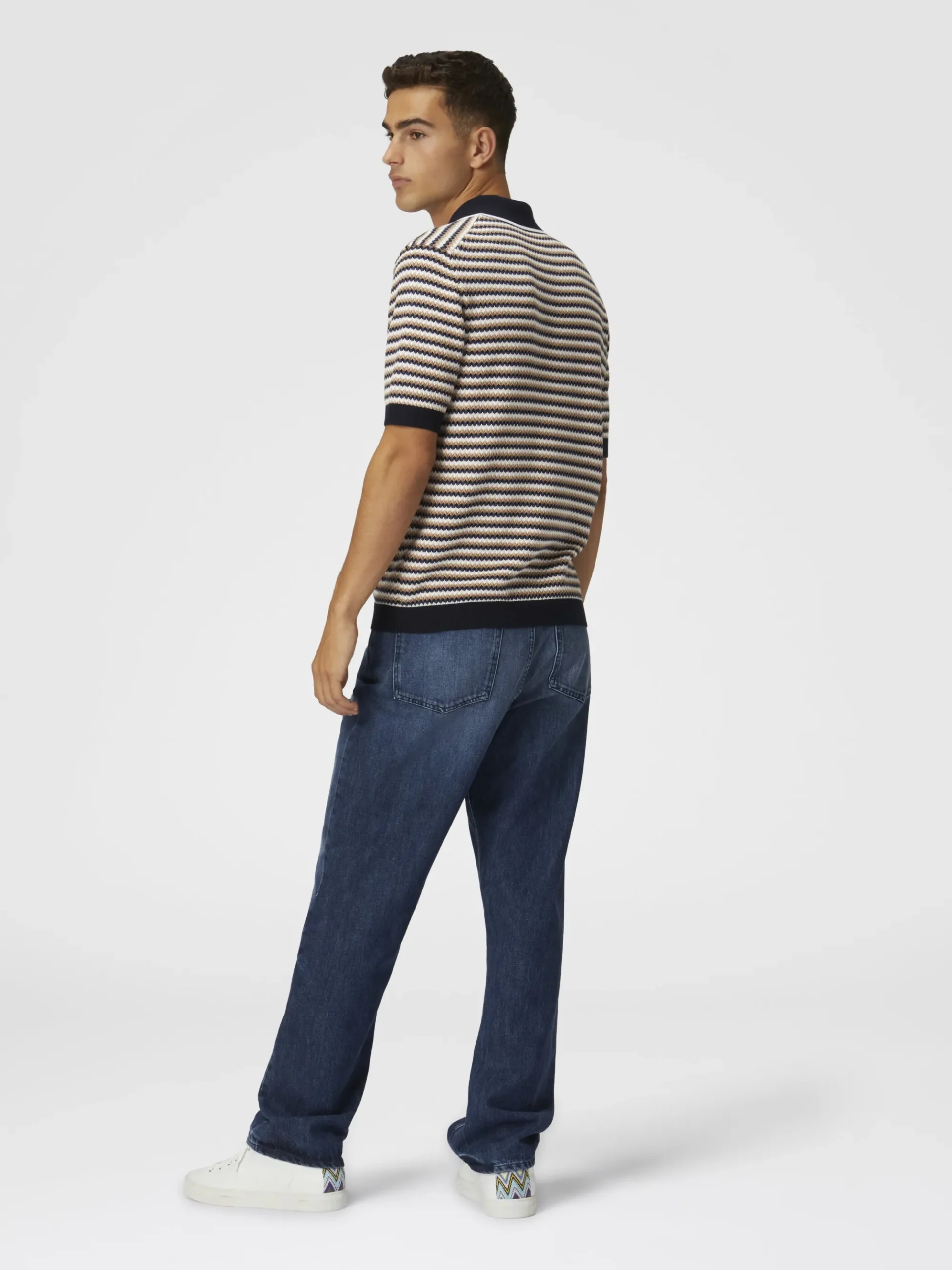 Zig zag cotton knit polo shirt