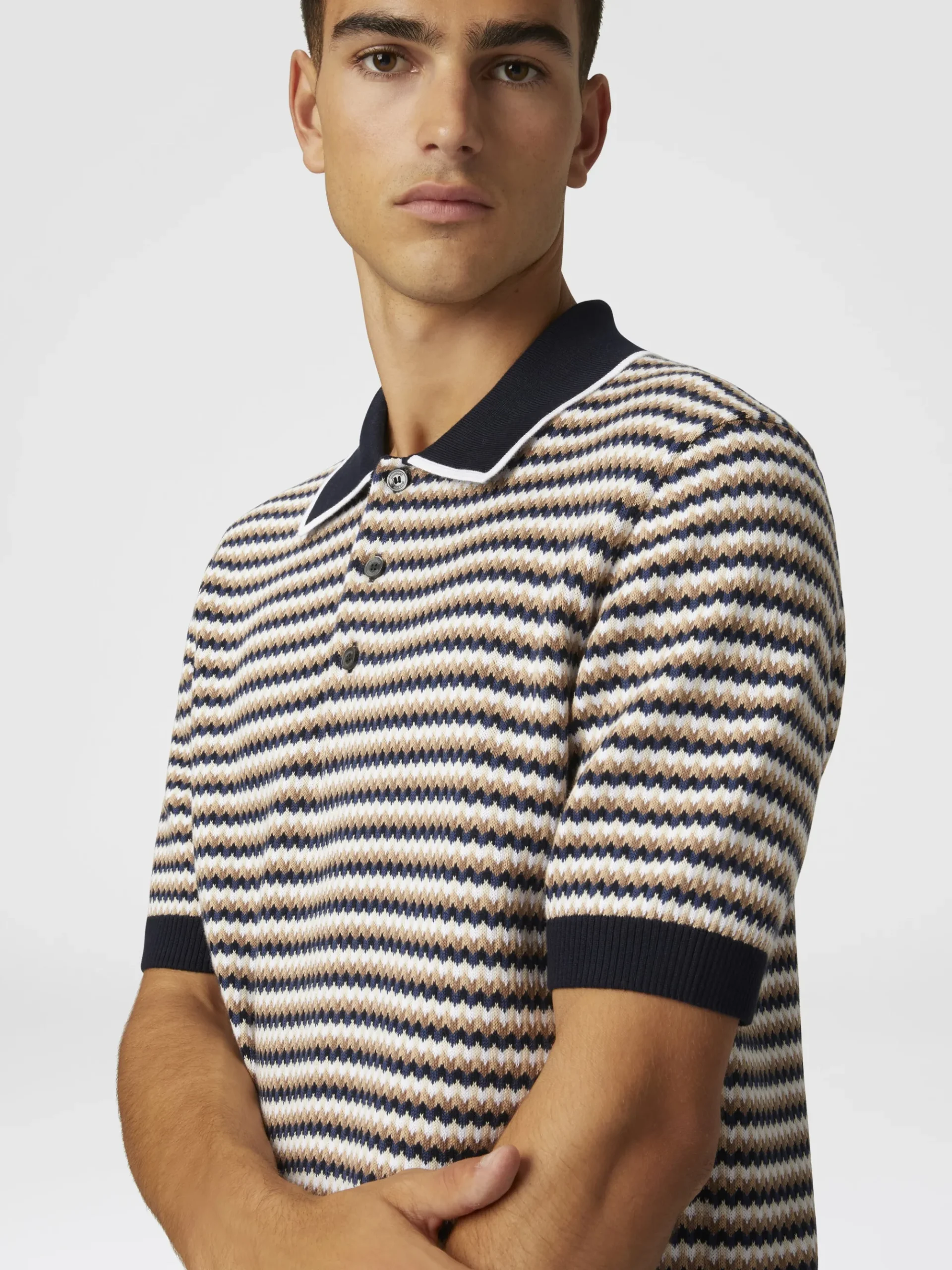 Zig zag cotton knit polo shirt