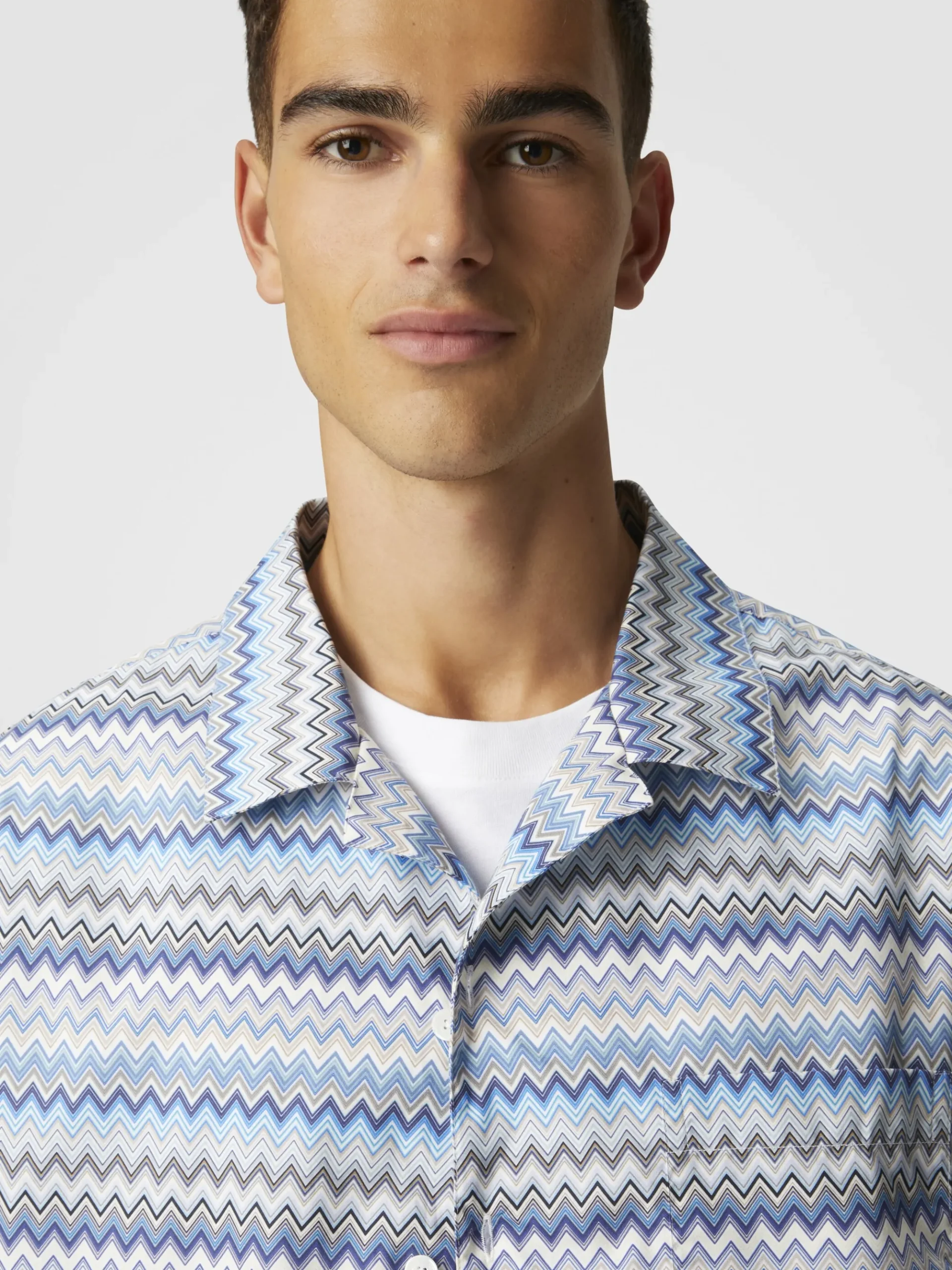 Zig zag cotton poplin bowling shirt with breast pocket