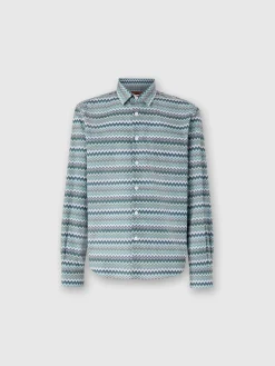 Zig zag cotton poplin shirt with breast pocket