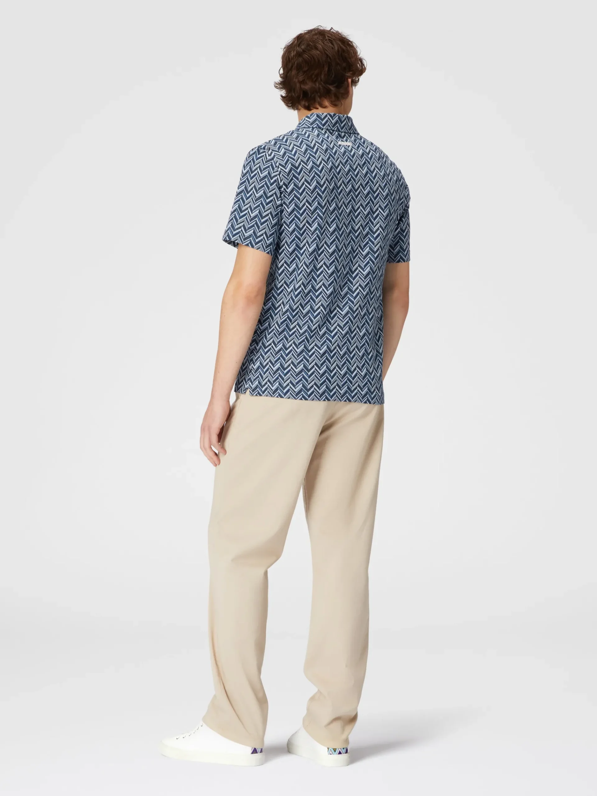 Zig zag jacquard cotton jersey polo shirt