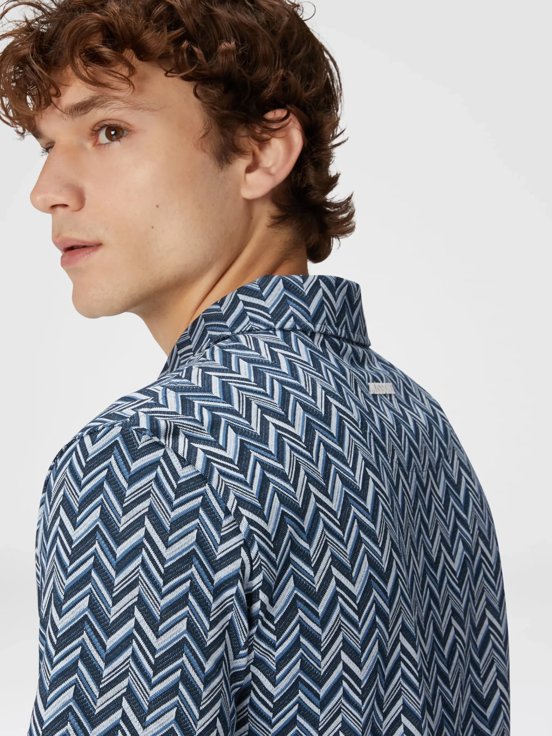 Zig zag jacquard cotton jersey polo shirt
