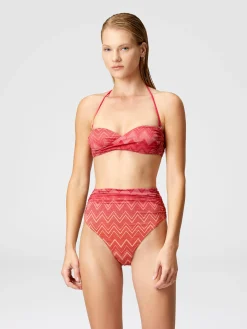 Zig zag lamé stretch nylon bikini with high bottom