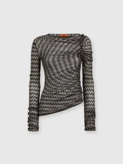 Zig zag lamé viscose blend gather top