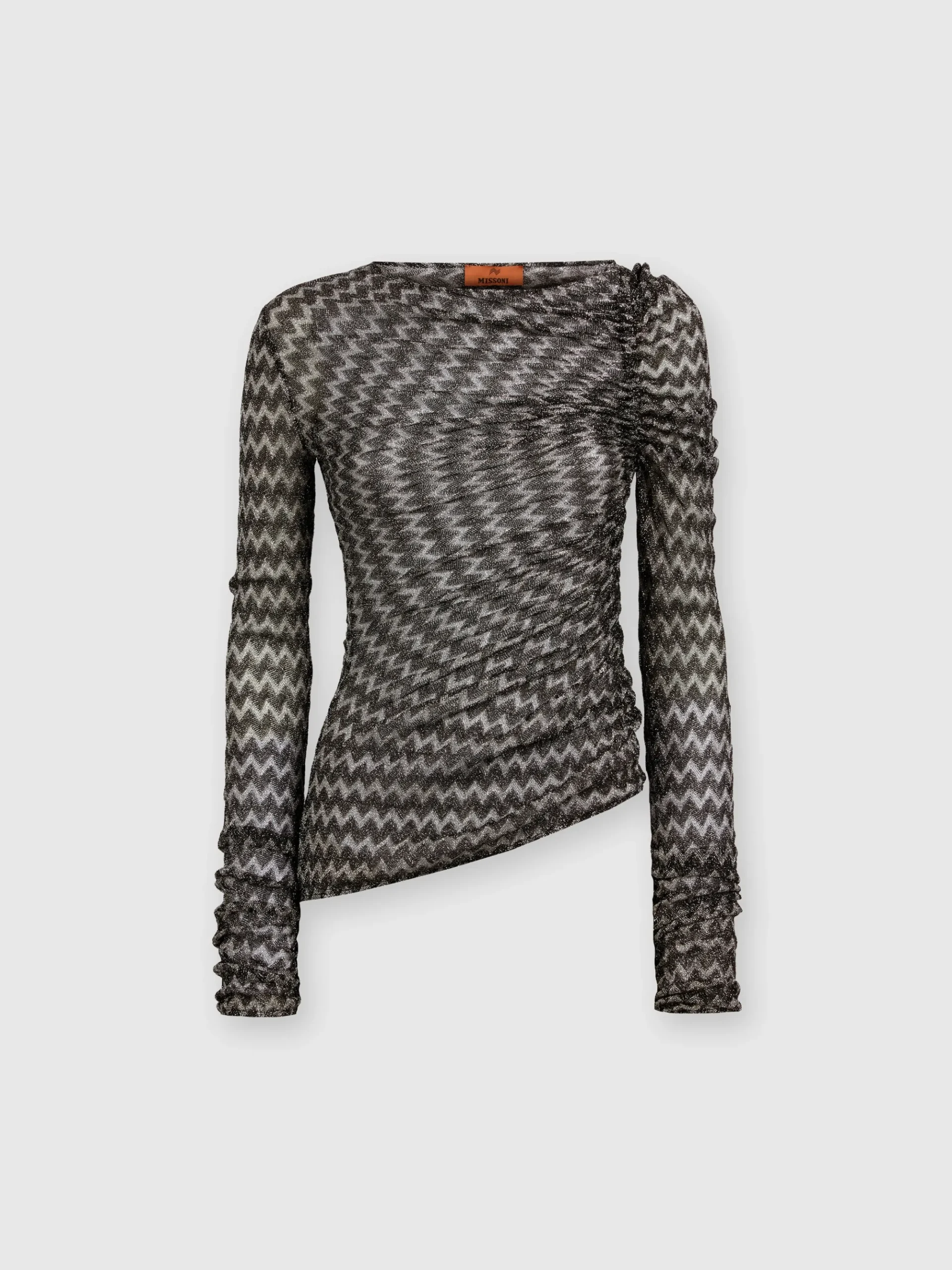 Zig zag lamé viscose blend gather top