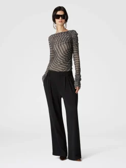 Zig zag lamé viscose blend gather top