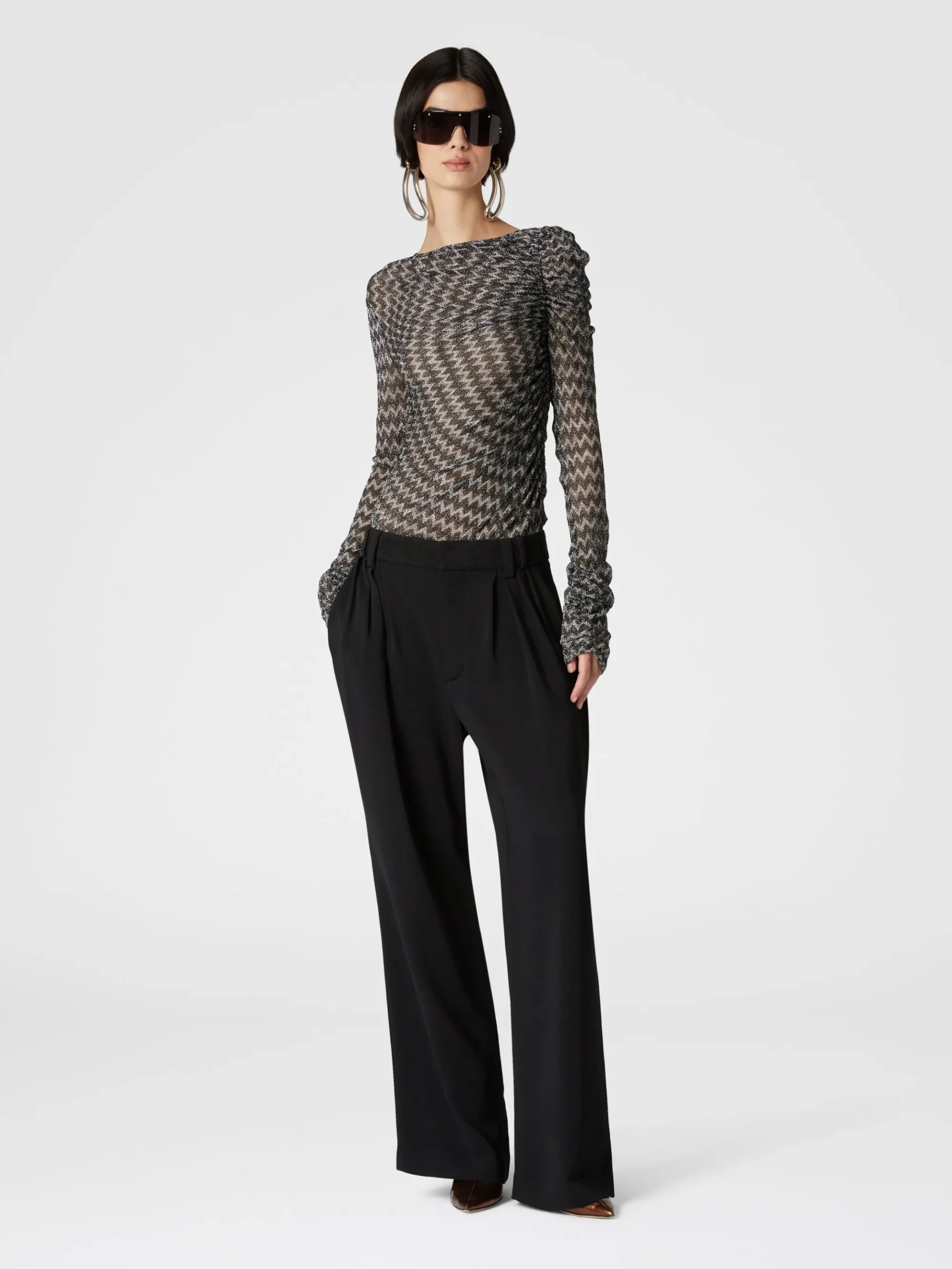 Zig zag lamé viscose blend gather top