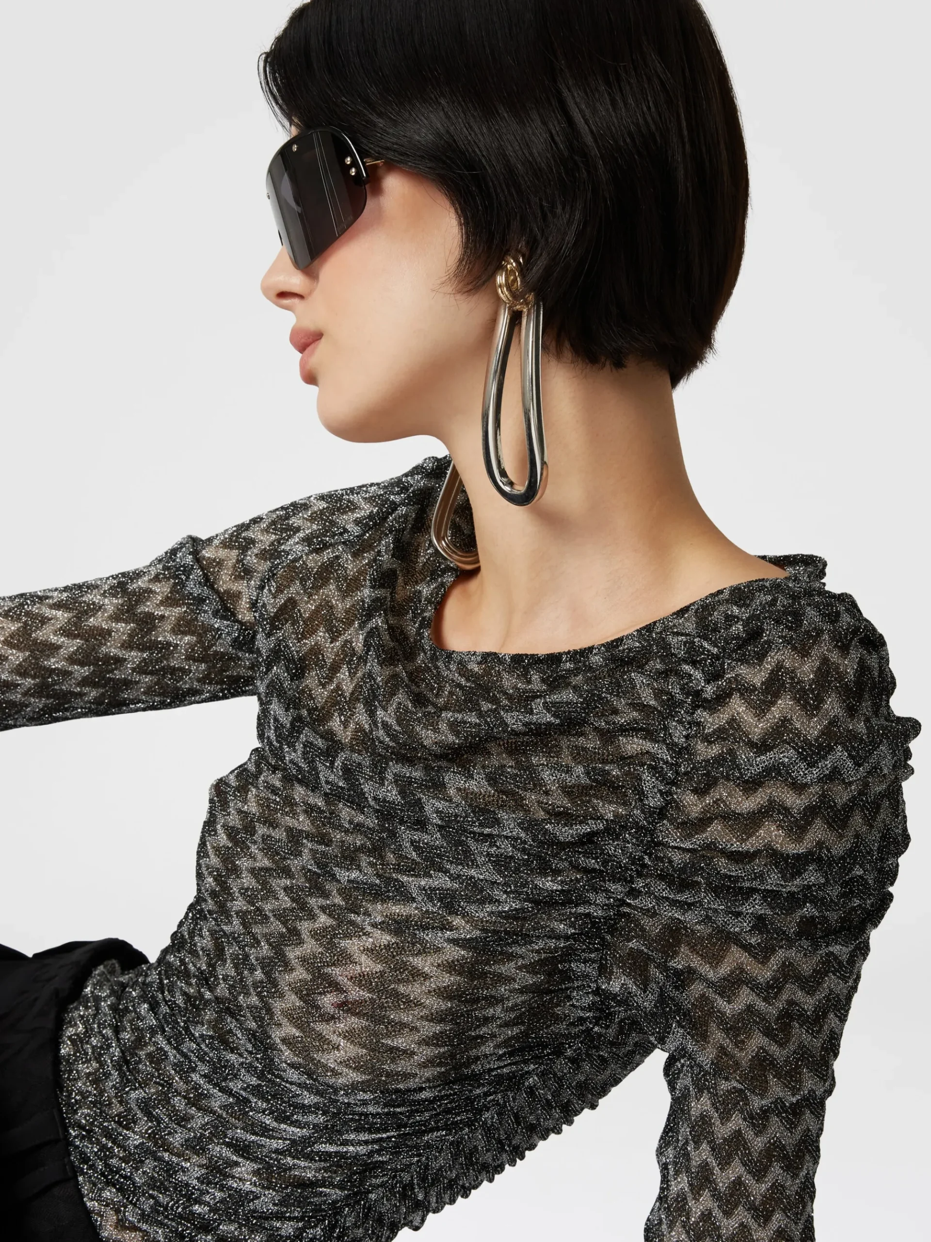 Zig zag lamé viscose blend gather top