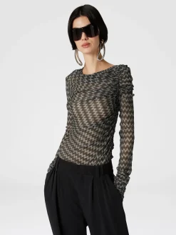 Zig zag lamé viscose blend gather top