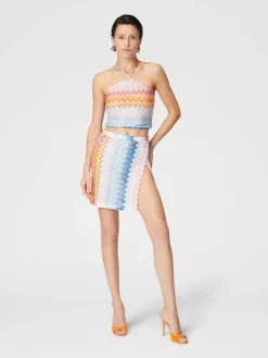 Zig zag lamé viscose blend sarong mini skirt