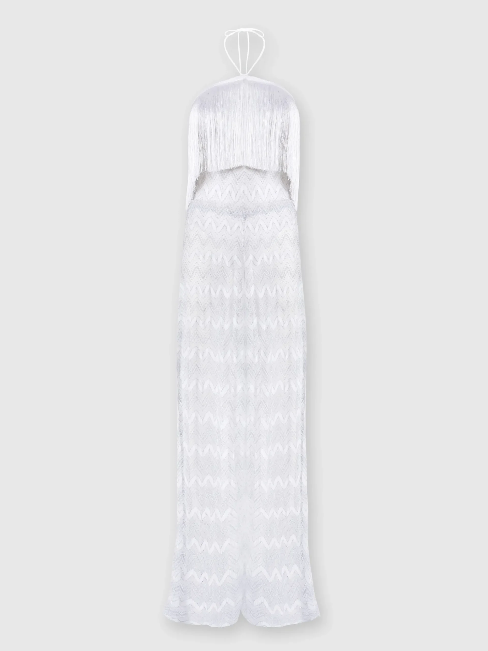 Zig zag lamé viscose jumpsuit with fringes