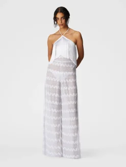 Zig zag lamé viscose jumpsuit with fringes