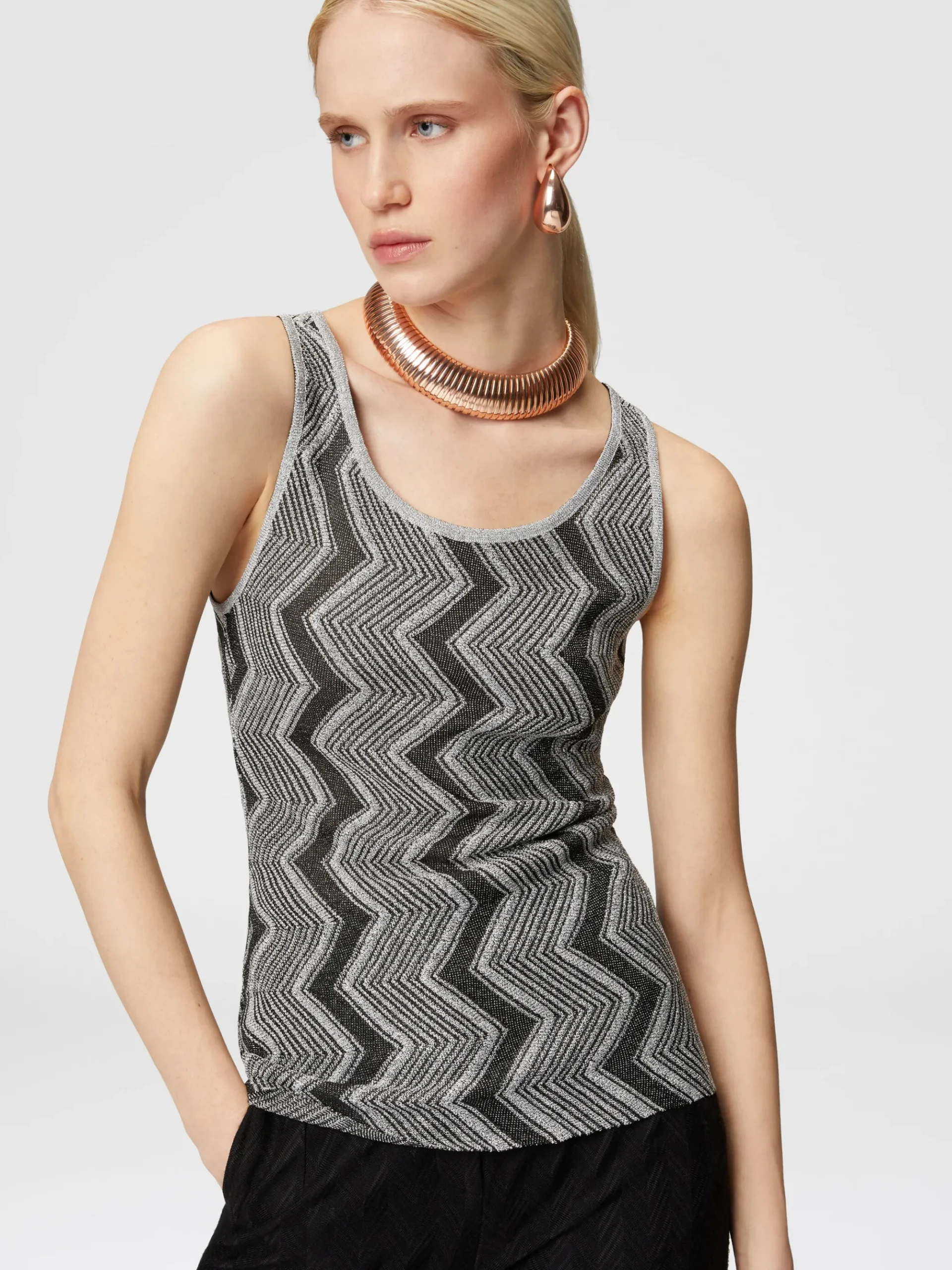Zig zag lamé viscose tank top