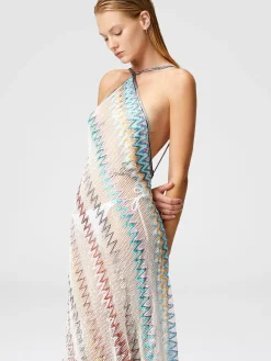 Zig zag mesh cover-up dress with sequins