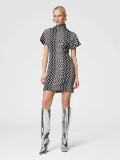 Zig zag mini-dress with sculptural sleeves