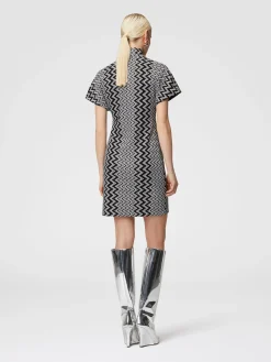 Zig zag mini-dress with sculptural sleeves