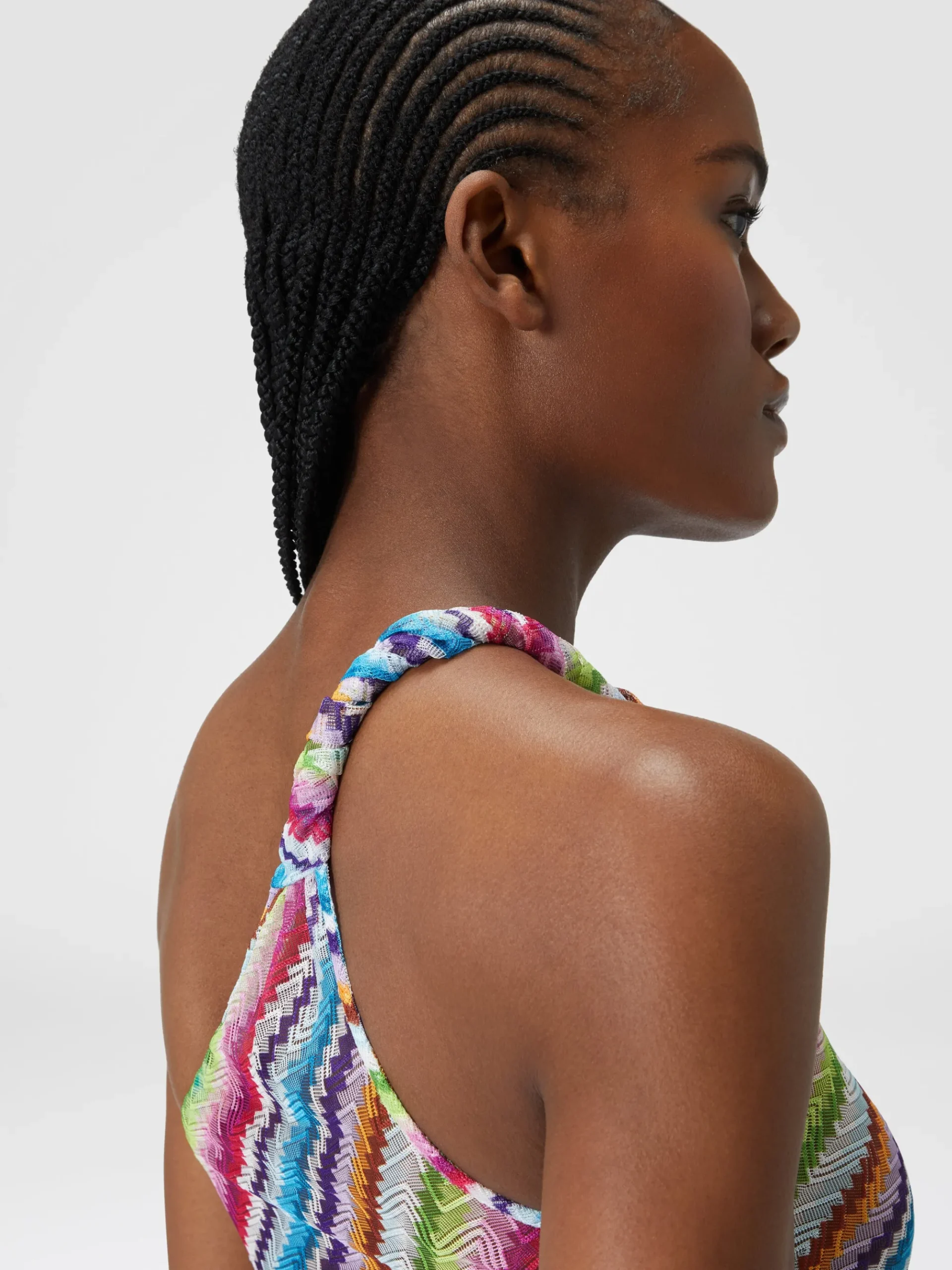 Zig zag print cover-up dress with knot neckline